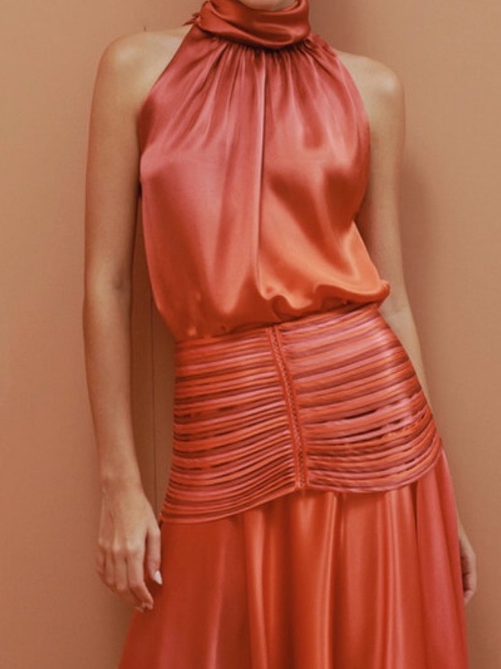 Francesca Miranda Silk Halter Neck Top - Orange/Pink